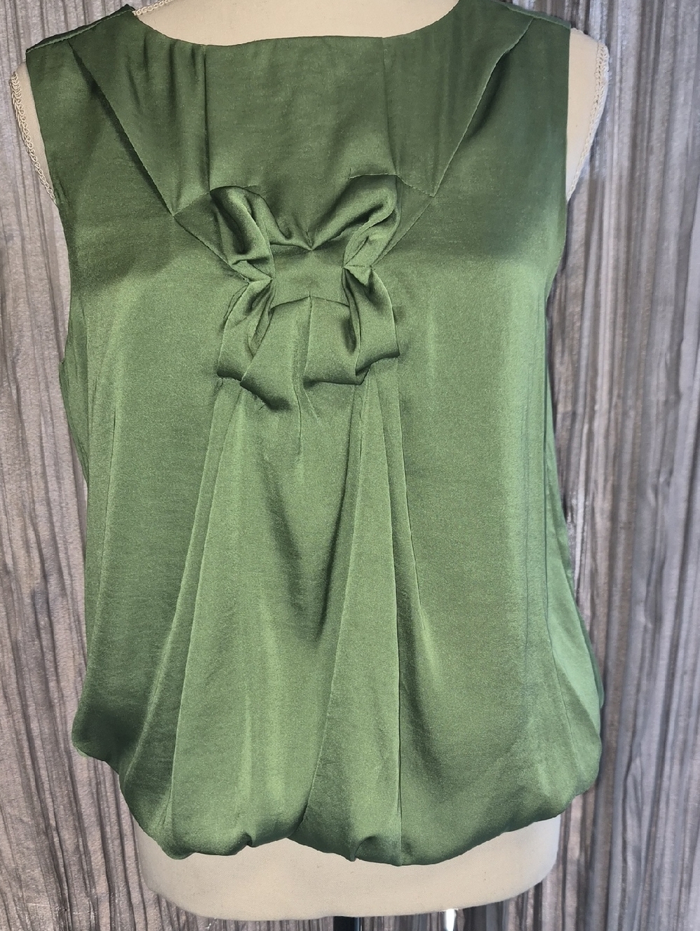 Studio M Olive Green Bow-Front Satin Sleeveless Camisole